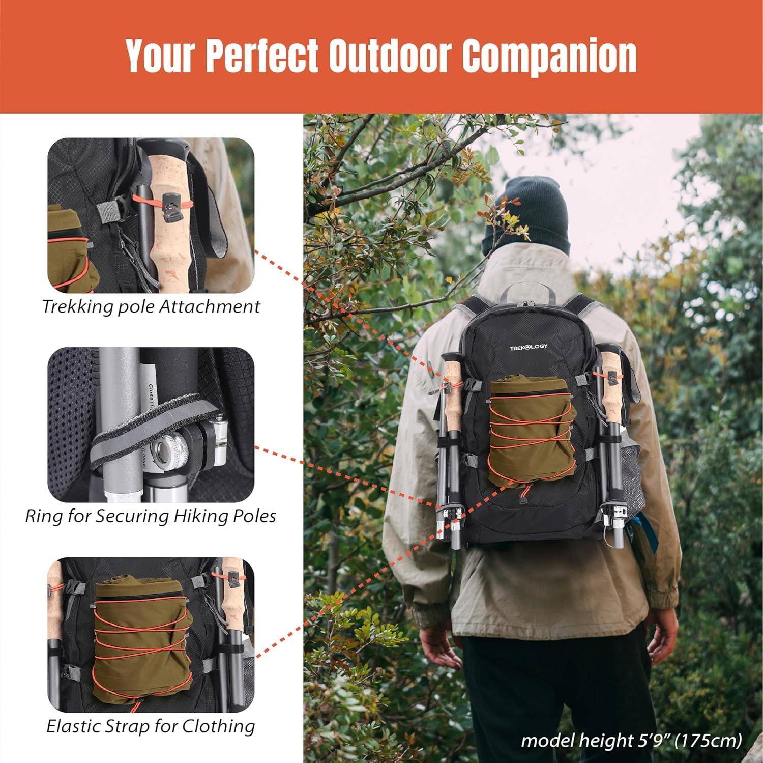 imageTREKOLOGY 30L Waterproof Lightweight Backpack  Foldable Durable Daypack for Men ampamp Women with Chest Strap ampamp Multiple Compartments  Compact Comfortable Ideal for Hiking Camping Travel ampamp Outdoors