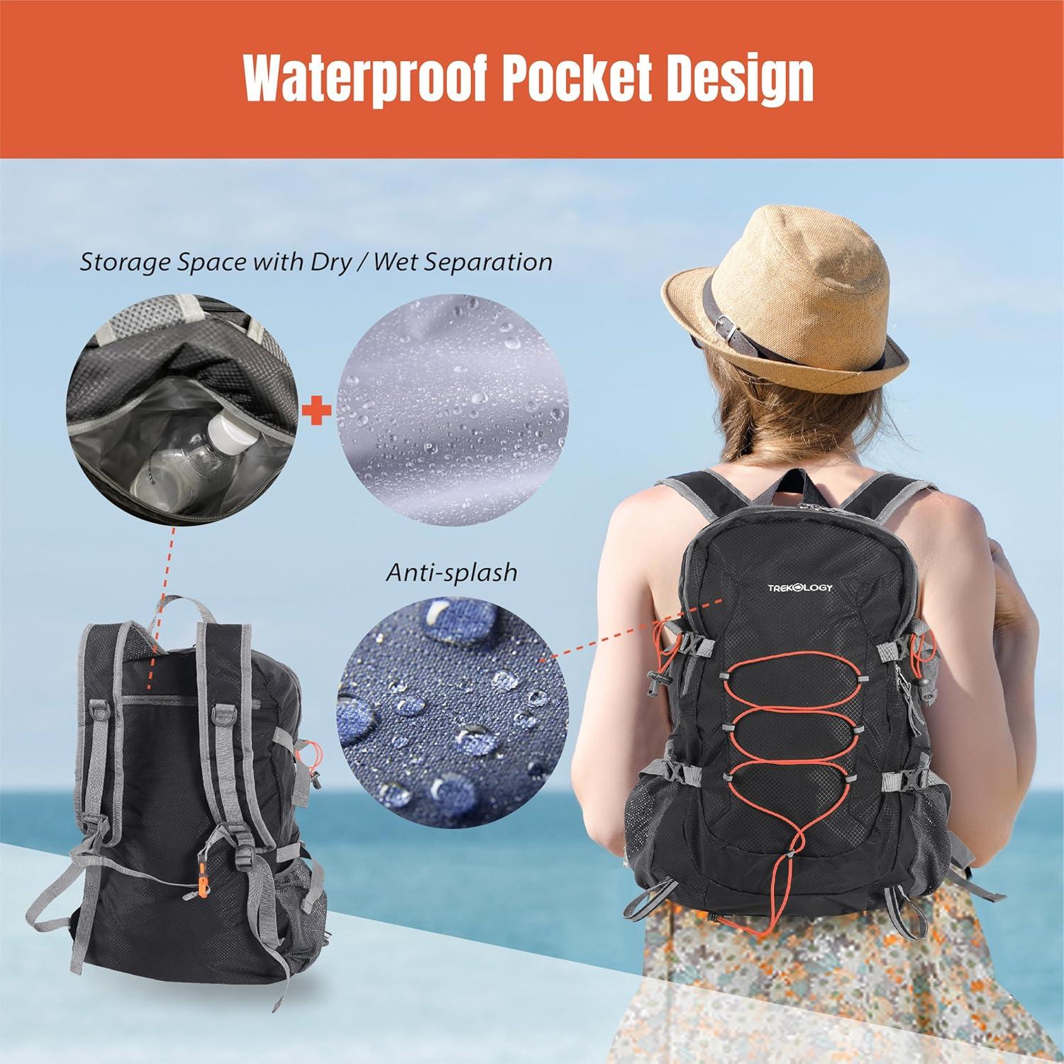 imageTREKOLOGY 30L Waterproof Lightweight Backpack  Foldable Durable Daypack for Men ampamp Women with Chest Strap ampamp Multiple Compartments  Compact Comfortable Ideal for Hiking Camping Travel ampamp Outdoors