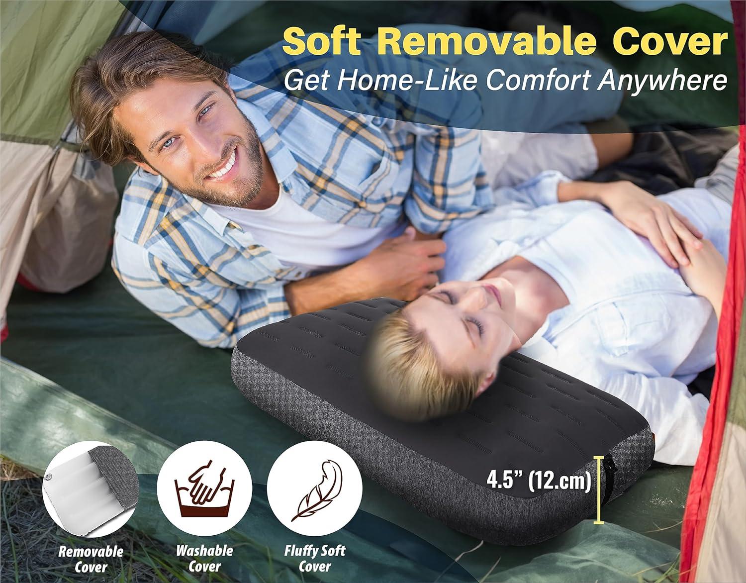 imageTREKOLOGY Camping Pillow  Large Inflatable 24quotx15quot for HomeLike Comfort Portable ampamp Ergonomic Easy to Clean Durable ampamp LeakProof Removable Strap for Secure Fit  ALUFT Ultra GreyGray