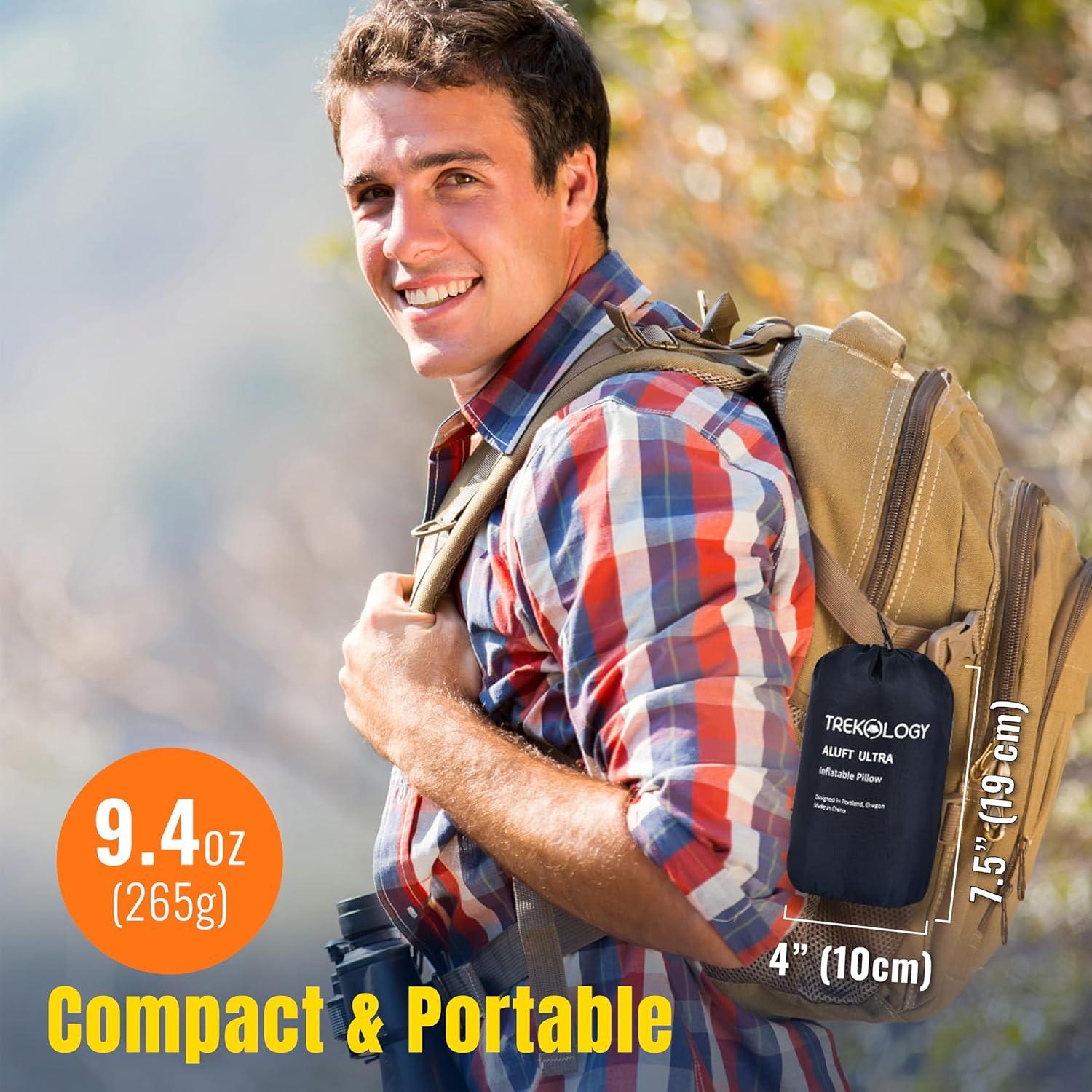 imageTREKOLOGY Camping Pillow  Large Inflatable 24quotx15quot for HomeLike Comfort Portable ampamp Ergonomic Easy to Clean Durable ampamp LeakProof Removable Strap for Secure Fit  ALUFT Ultra GreyBlue