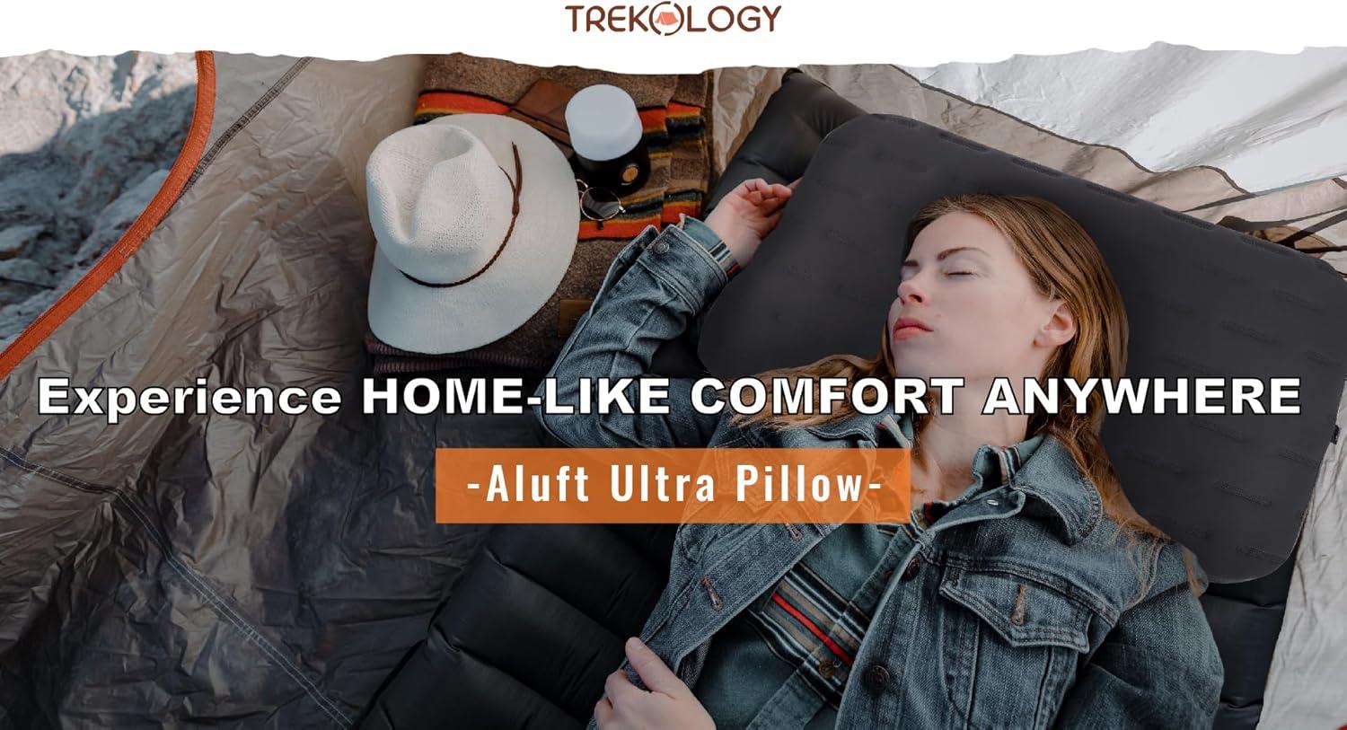 imageTREKOLOGY Camping Pillow  Large Inflatable 24quotx15quot for HomeLike Comfort Portable ampamp Ergonomic Easy to Clean Durable ampamp LeakProof Removable Strap for Secure Fit  ALUFT Ultra GreyGray