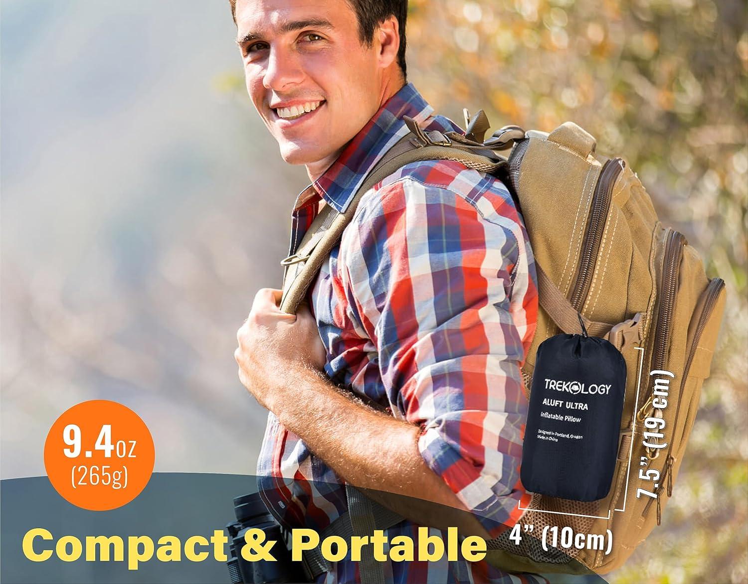 imageTREKOLOGY Camping Pillow  Large Inflatable 24quotx15quot for HomeLike Comfort Portable ampamp Ergonomic Easy to Clean Durable ampamp LeakProof Removable Strap for Secure Fit  ALUFT Ultra GreyGray