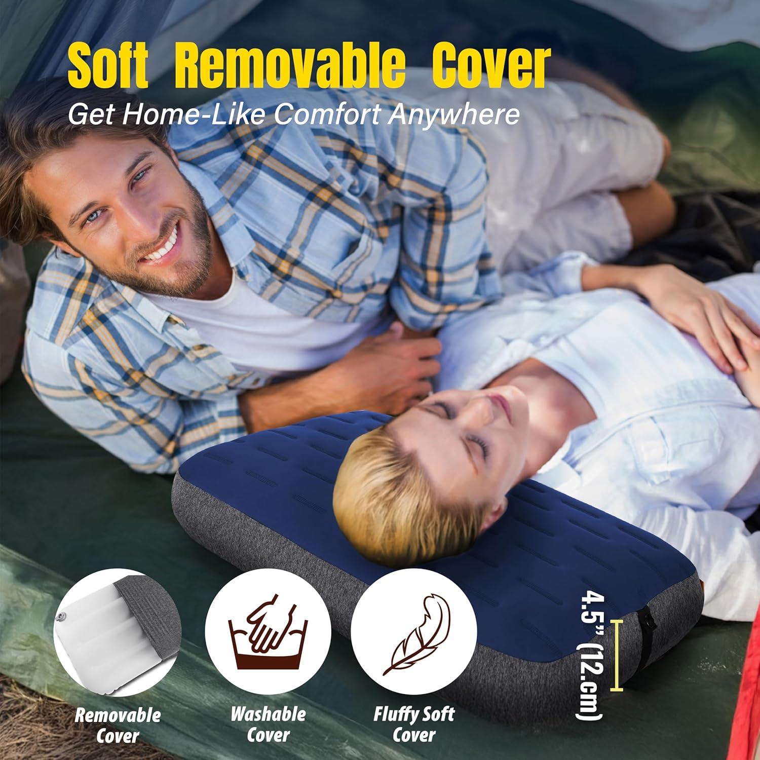 imageTREKOLOGY Camping Pillow  Large Inflatable 24quotx15quot for HomeLike Comfort Portable ampamp Ergonomic Easy to Clean Durable ampamp LeakProof Removable Strap for Secure Fit  ALUFT Ultra GreyBlue