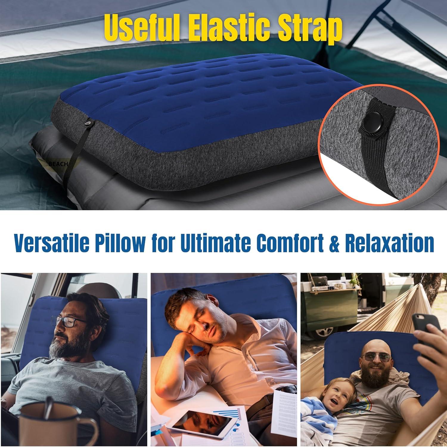 imageTREKOLOGY Camping Pillow  Large Inflatable 24quotx15quot for HomeLike Comfort Portable ampamp Ergonomic Easy to Clean Durable ampamp LeakProof Removable Strap for Secure Fit  ALUFT Ultra GreyBlue