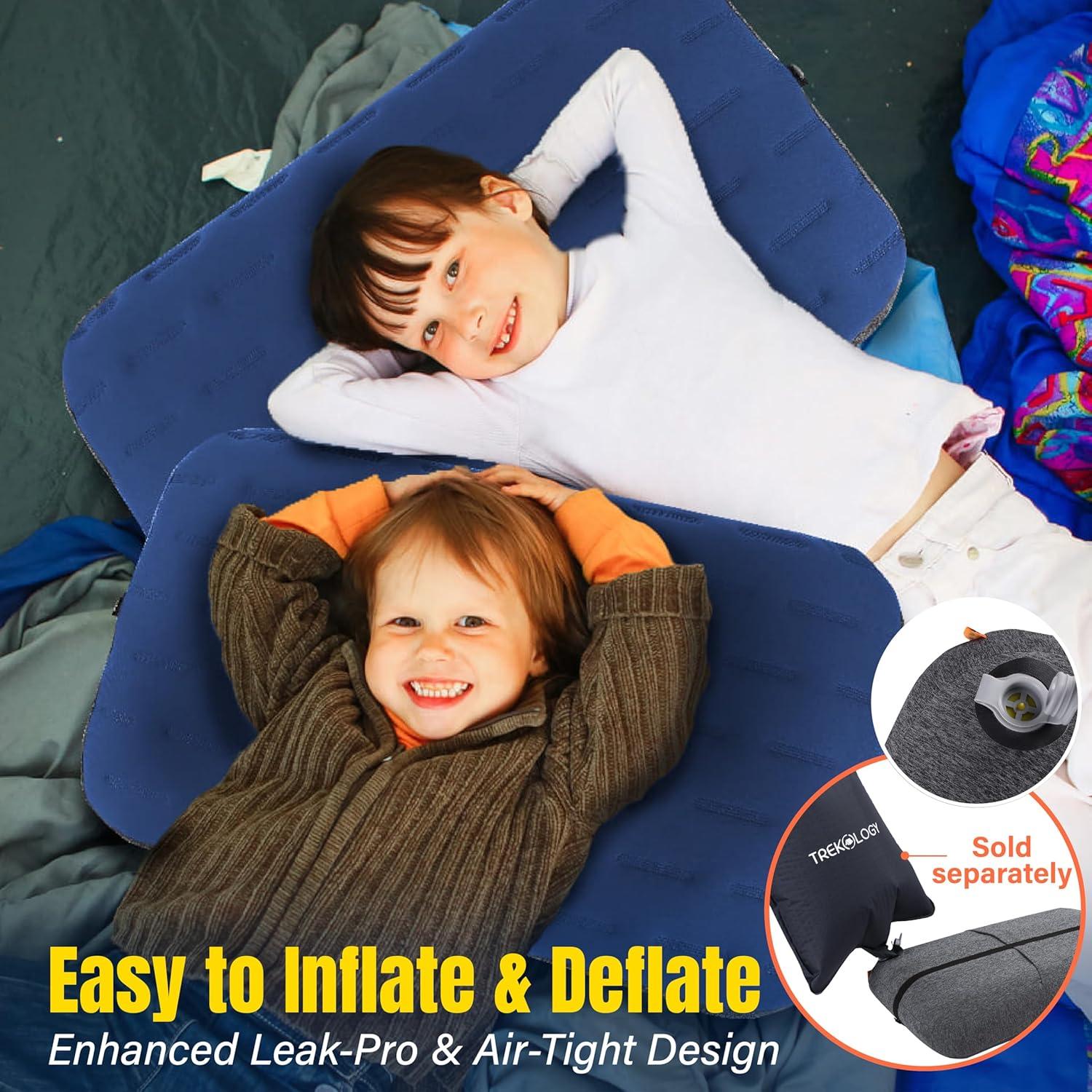 imageTREKOLOGY Camping Pillow  Large Inflatable 24quotx15quot for HomeLike Comfort Portable ampamp Ergonomic Easy to Clean Durable ampamp LeakProof Removable Strap for Secure Fit  ALUFT Ultra GreyBlue