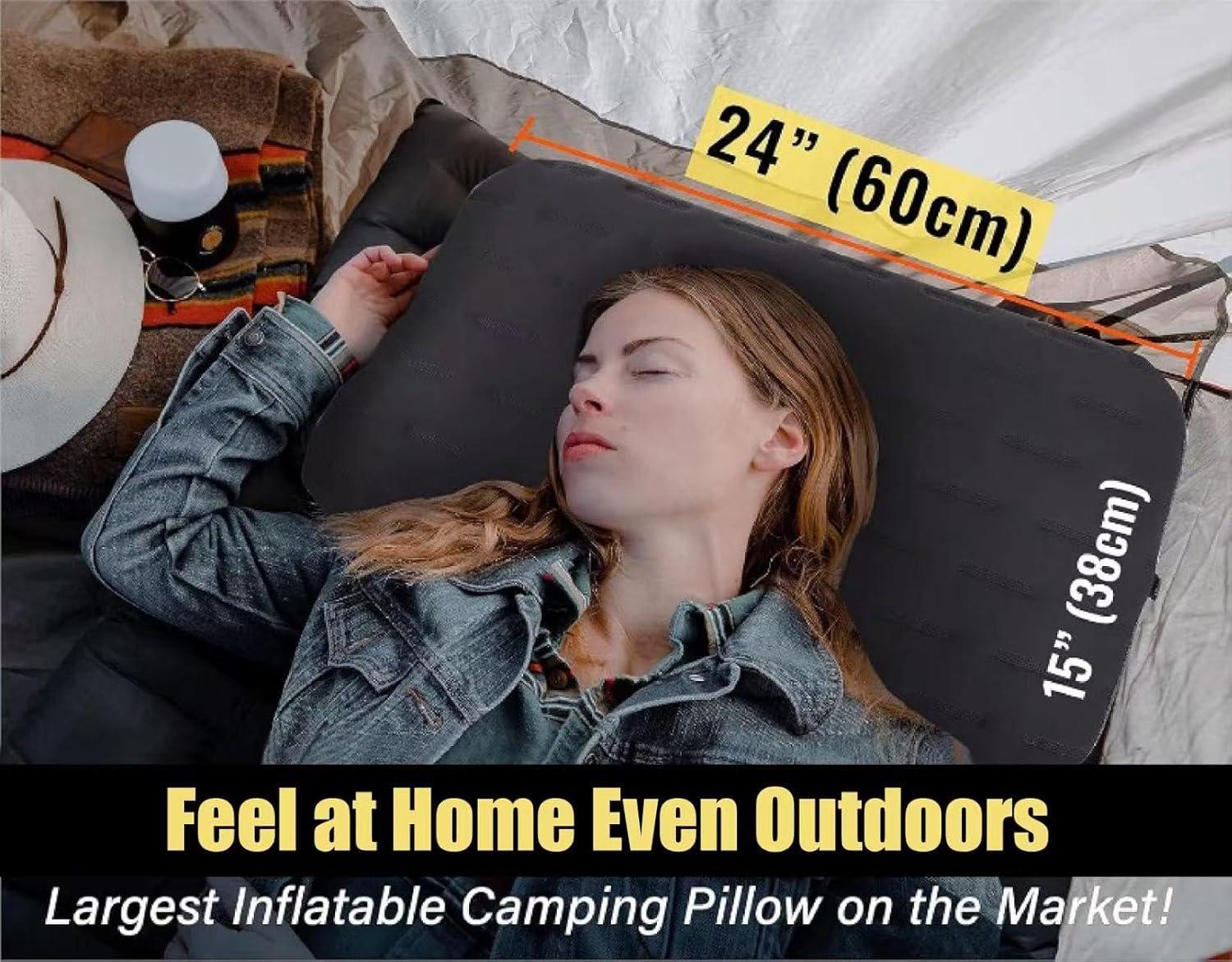 imageTREKOLOGY Camping Pillow  Large Inflatable 24quotx15quot for HomeLike Comfort Portable ampamp Ergonomic Easy to Clean Durable ampamp LeakProof Removable Strap for Secure Fit  ALUFT Ultra GreyGray