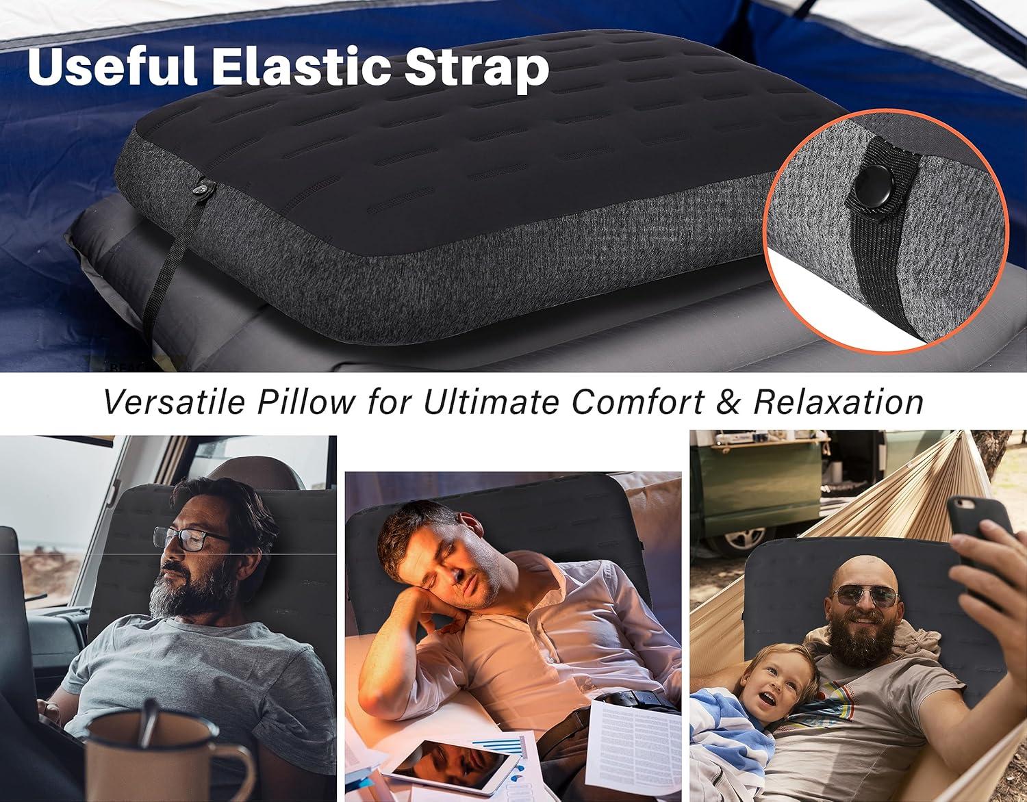 imageTREKOLOGY Camping Pillow  Large Inflatable 24quotx15quot for HomeLike Comfort Portable ampamp Ergonomic Easy to Clean Durable ampamp LeakProof Removable Strap for Secure Fit  ALUFT Ultra GreyGray
