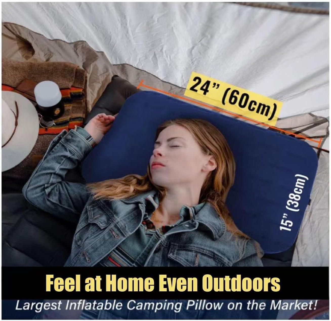 imageTREKOLOGY Camping Pillow  Large Inflatable 24quotx15quot for HomeLike Comfort Portable ampamp Ergonomic Easy to Clean Durable ampamp LeakProof Removable Strap for Secure Fit  ALUFT Ultra GreyBlue