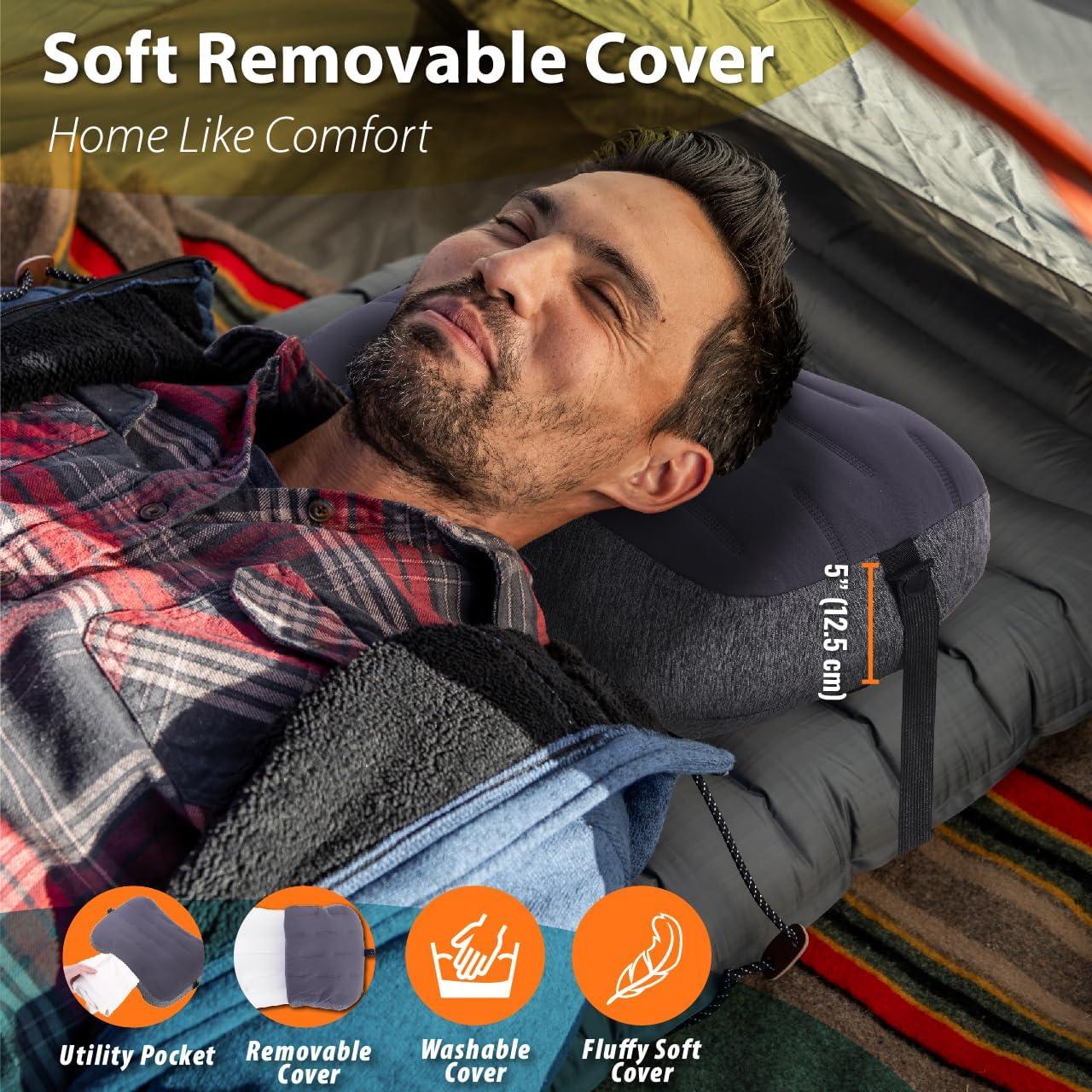 imageTREKOLOGY Camping Pillow with Removable Cover  Ultralight Inflatable Pillow for Neck Lumbar Support  Washable Travel Air Pillows for Camping Hiking Backpacking ALUFT Mint SE Gray