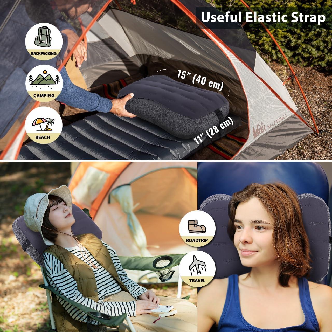 imageTREKOLOGY Camping Pillow with Removable Cover  Ultralight Inflatable Pillow for Neck Lumbar Support  Washable Travel Air Pillows for Camping Hiking Backpacking ALUFT Mint SE Gray