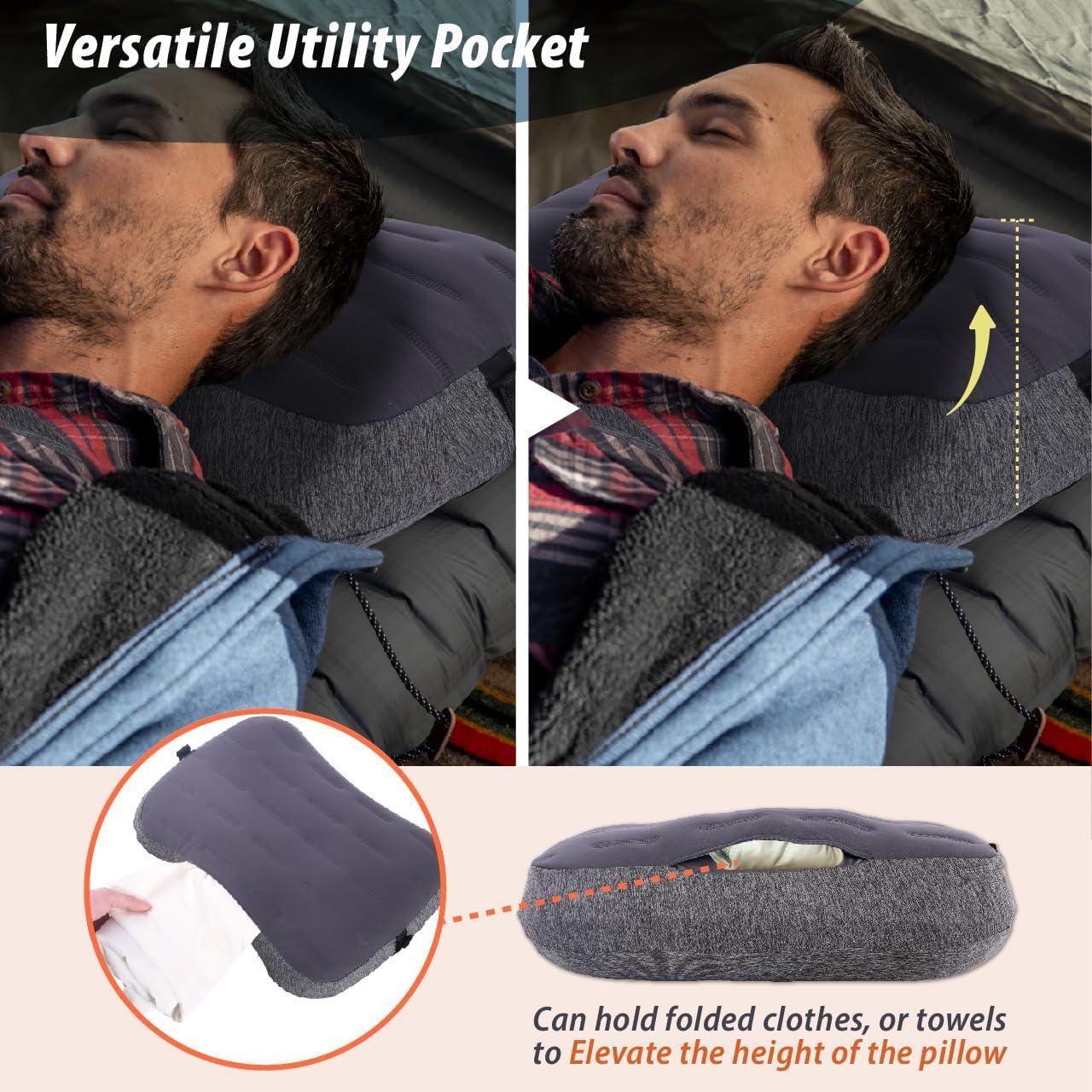 imageTREKOLOGY Camping Pillow with Removable Cover  Ultralight Inflatable Pillow for Neck Lumbar Support  Washable Travel Air Pillows for Camping Hiking Backpacking ALUFT Mint SE Gray