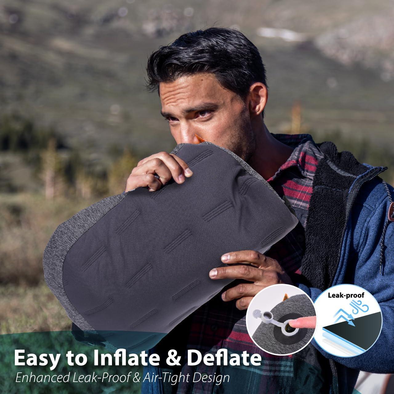 imageTREKOLOGY Camping Pillow with Removable Cover  Ultralight Inflatable Pillow for Neck Lumbar Support  Washable Travel Air Pillows for Camping Hiking Backpacking ALUFT Mint SE Gray