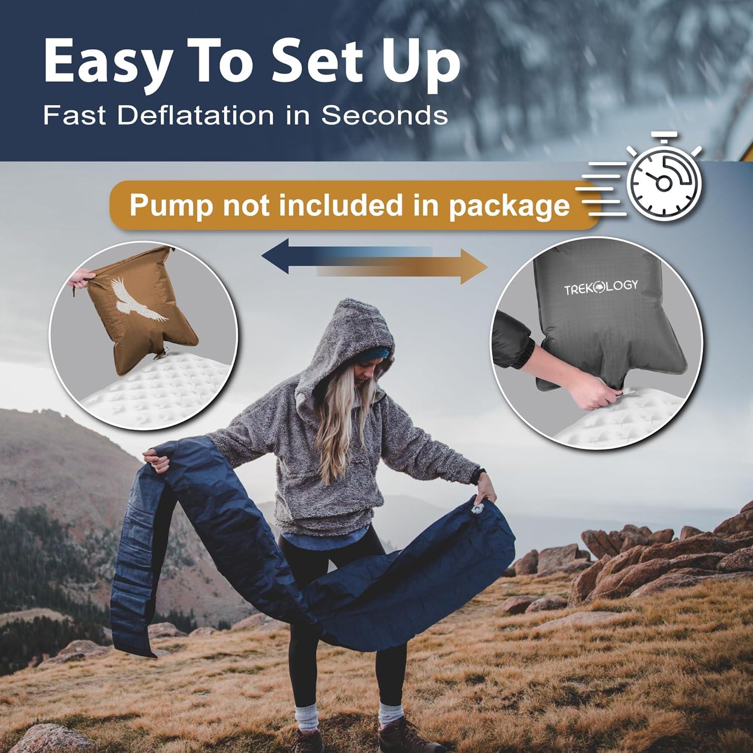 imageTREKOLOGY Camping Sleeping Pad  UltraLightweight 4quot Thick Camping Mat with 72 RValue for All Seasons  Compact Durable ampamp Waterproof  Ideal for Backpacking Hiking and Outdoor Adventures UL R7