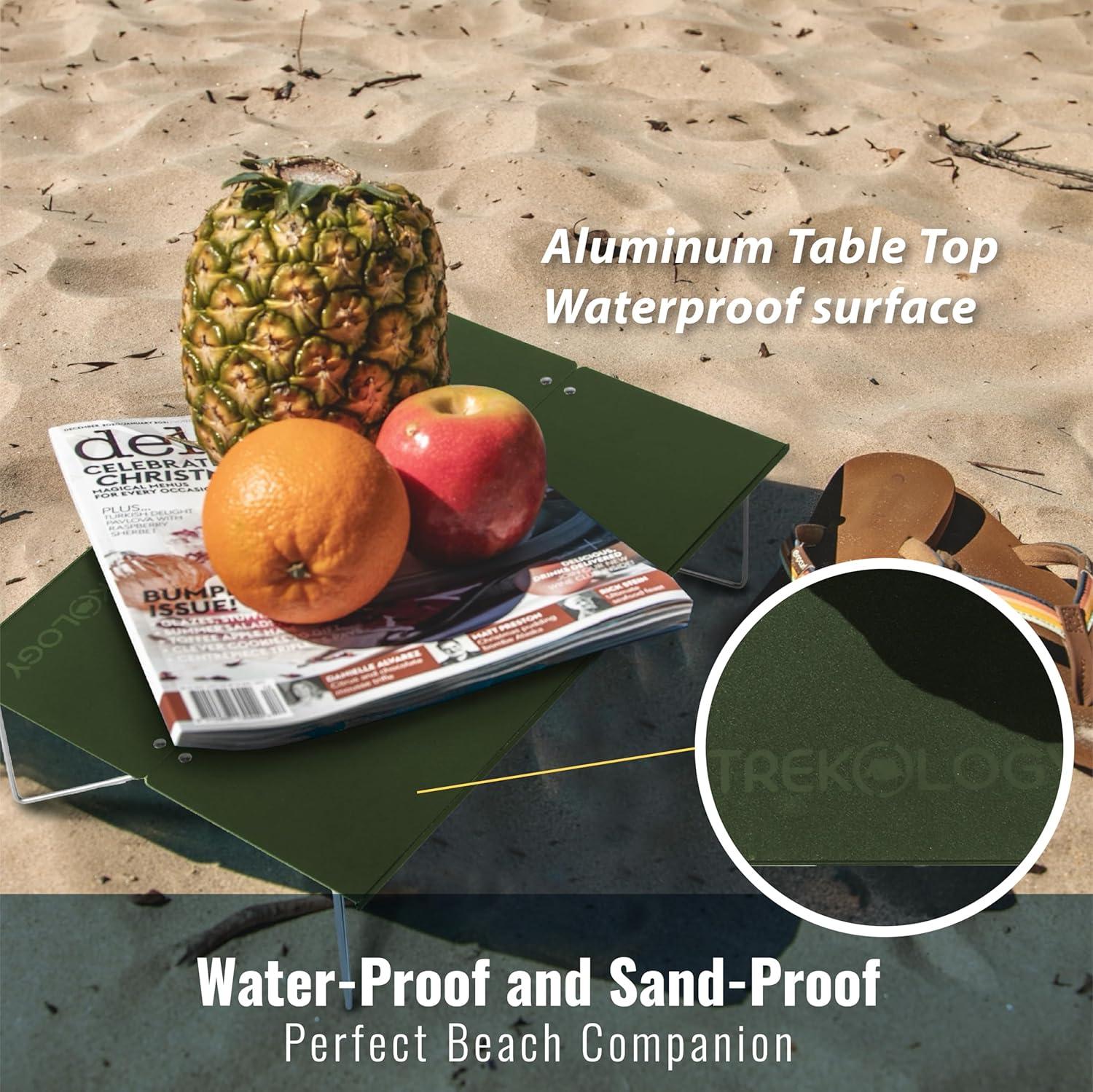 imageTREKOLOGY Compact Mini Camping Table  Portable Ultralight Folding Design  Small Lightweight Surface for Hiking Backpacking Beach or Nightstand Use  Collapsible Outdoor Gear GreenGreen