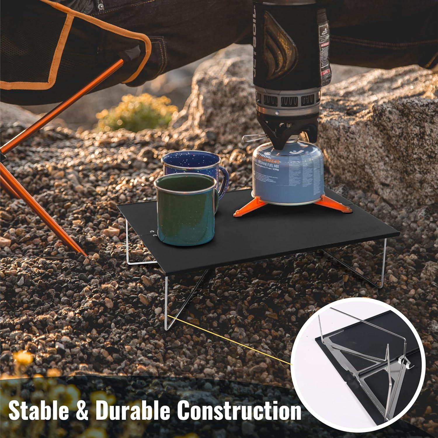 imageTREKOLOGY Compact Mini Camping Table  Portable Ultralight Folding Design  Small Lightweight Surface for Hiking Backpacking Beach or Nightstand Use  Collapsible Outdoor Gear GreenBlack