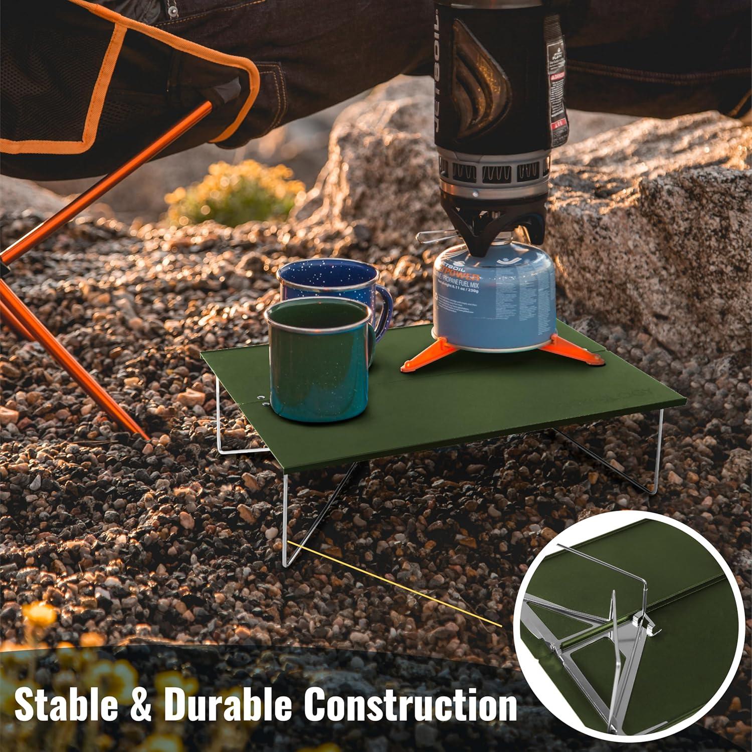 imageTREKOLOGY Compact Mini Camping Table  Portable Ultralight Folding Design  Small Lightweight Surface for Hiking Backpacking Beach or Nightstand Use  Collapsible Outdoor Gear GreenGreen