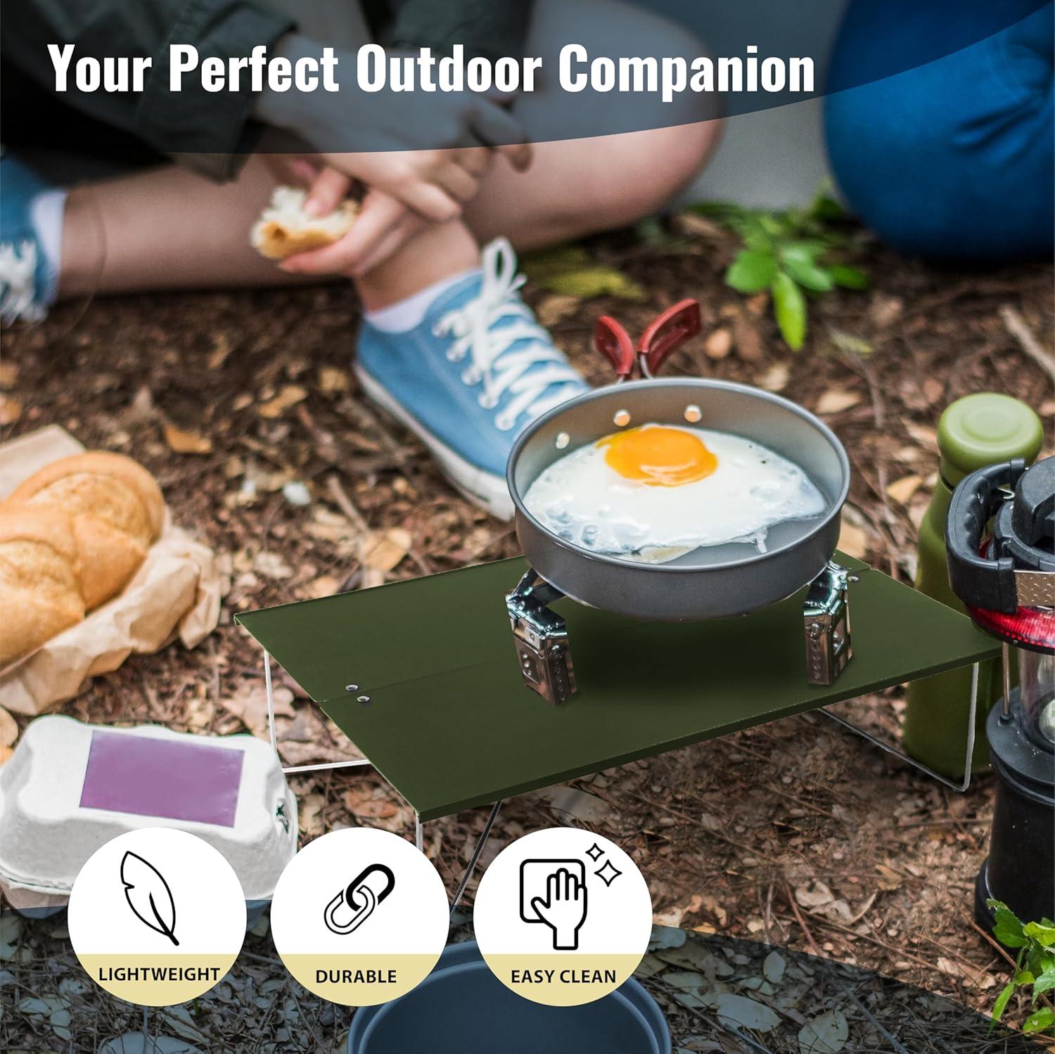 imageTREKOLOGY Compact Mini Camping Table  Portable Ultralight Folding Design  Small Lightweight Surface for Hiking Backpacking Beach or Nightstand Use  Collapsible Outdoor Gear GreenGreen
