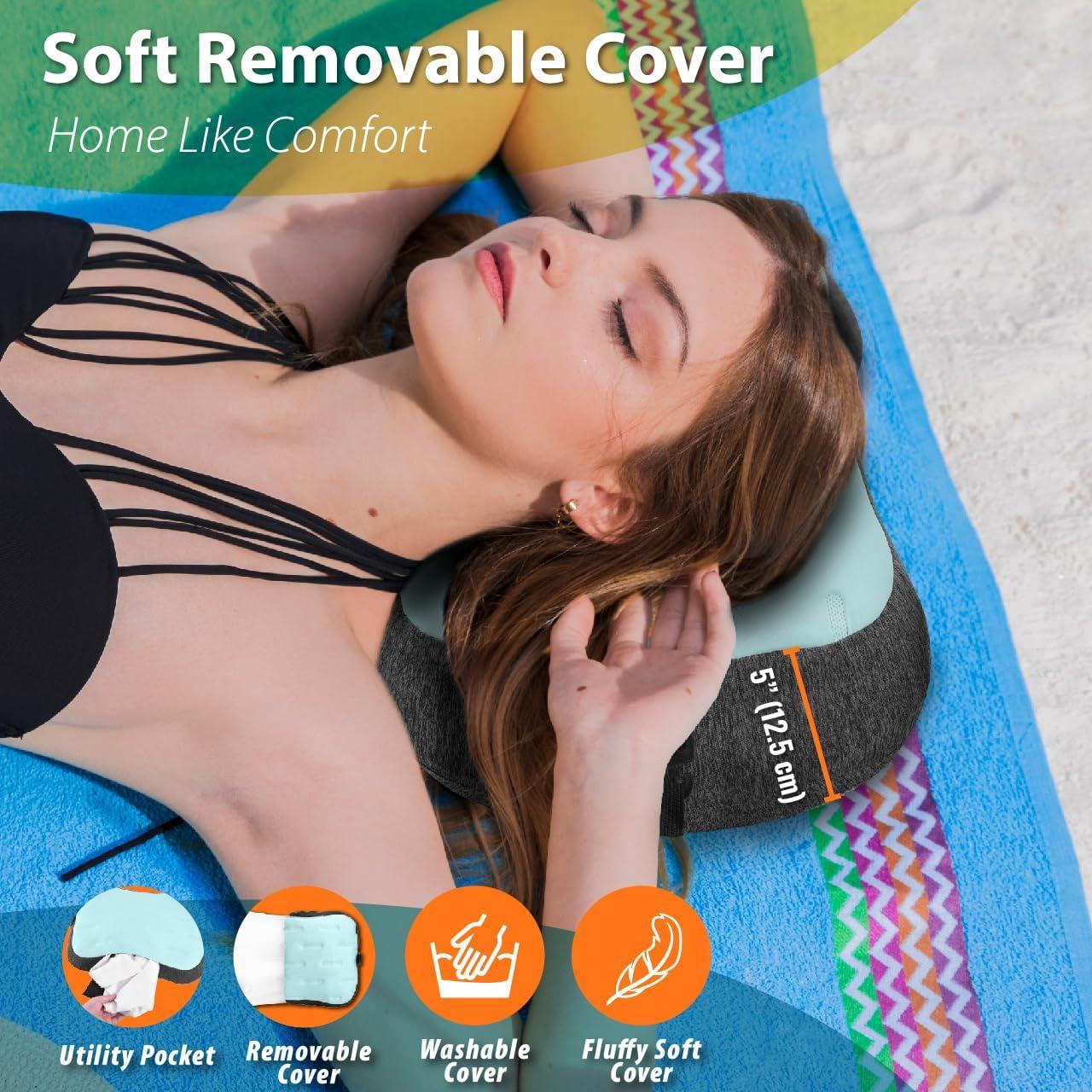 imageTREKOLOGY Inflatable Beach Pillow  Portable Beach Chair Pillow with Adjustable Strap ampamp Sand Bag for Stability Washable Cover and Ergonomic Support for Ultimate Relaxation ALUFT Mint