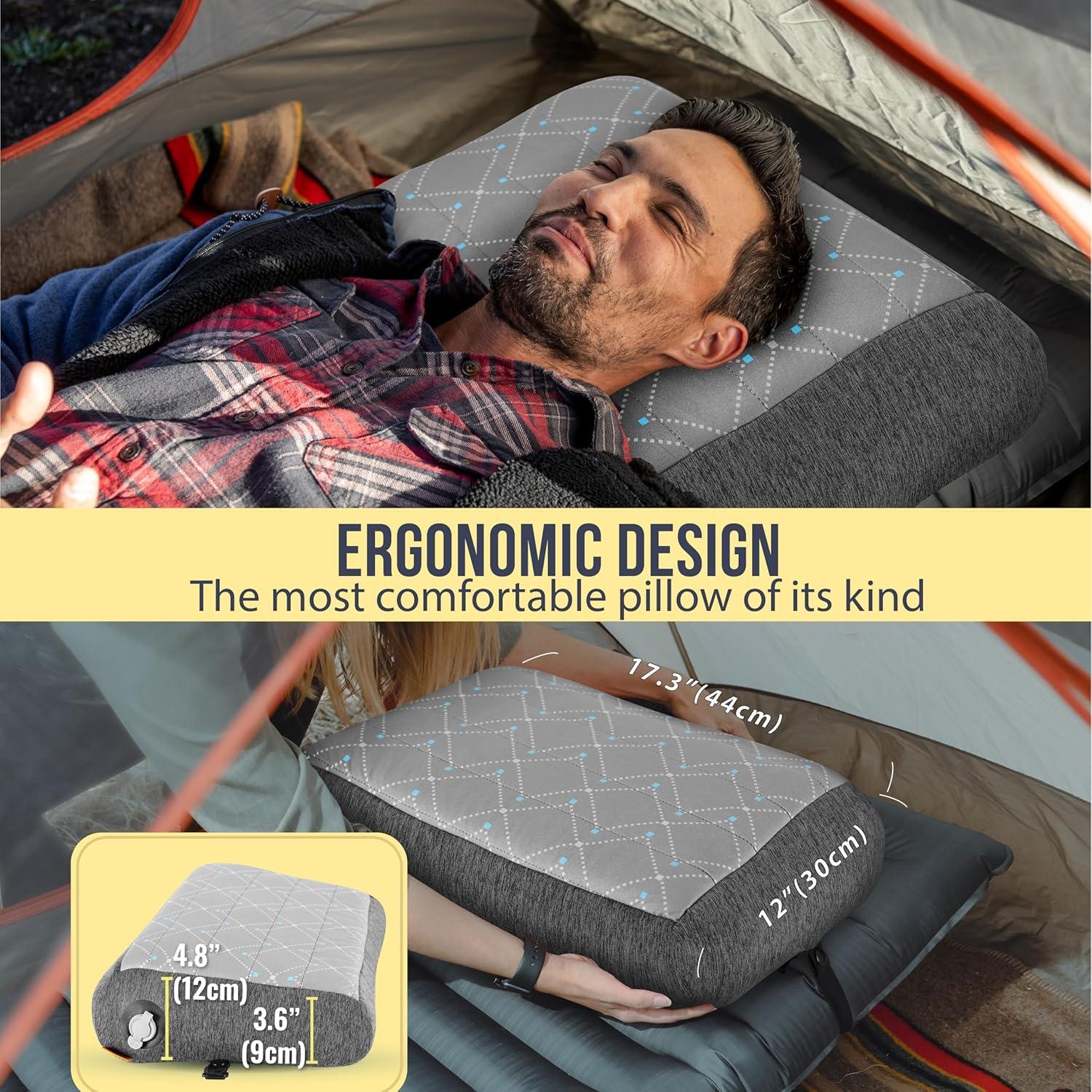 imageTREKOLOGY Premium Inflatable Camping Pillow with Removable FoamPadded Case  NoiseReducing Ergonomic Design for Outdoor Backpacking and Air Travel ALUFT ProGray