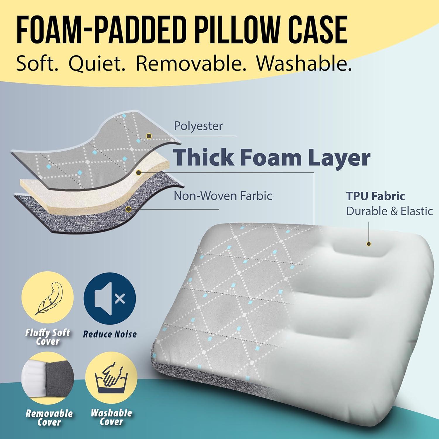 imageTREKOLOGY Premium Inflatable Camping Pillow with Removable FoamPadded Case  NoiseReducing Ergonomic Design for Outdoor Backpacking and Air Travel ALUFT ProGray