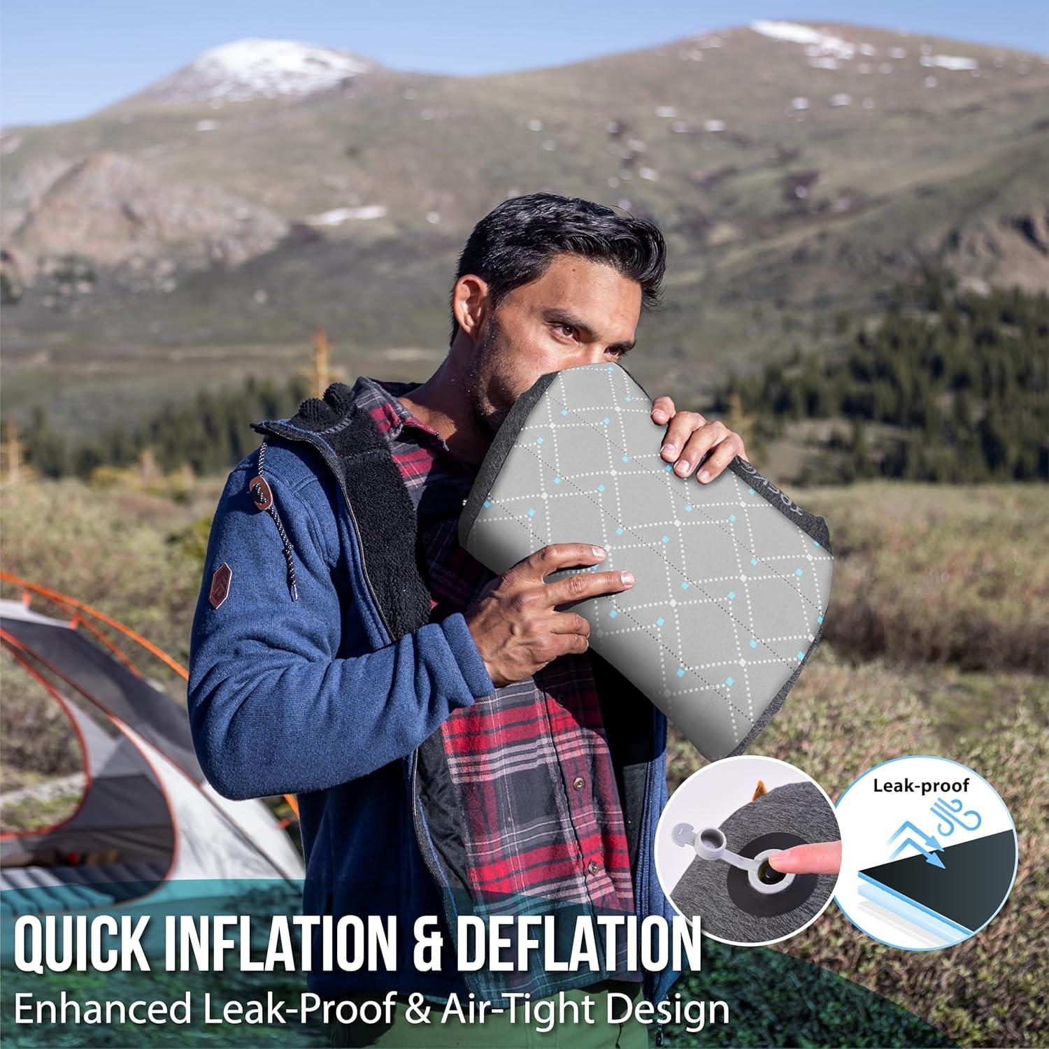 imageTREKOLOGY Premium Inflatable Camping Pillow with Removable FoamPadded Case  NoiseReducing Ergonomic Design for Outdoor Backpacking and Air Travel ALUFT ProGray