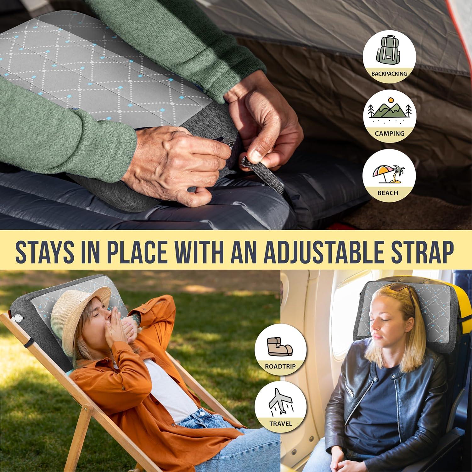 imageTREKOLOGY Premium Inflatable Camping Pillow with Removable FoamPadded Case  NoiseReducing Ergonomic Design for Outdoor Backpacking and Air Travel ALUFT ProGray