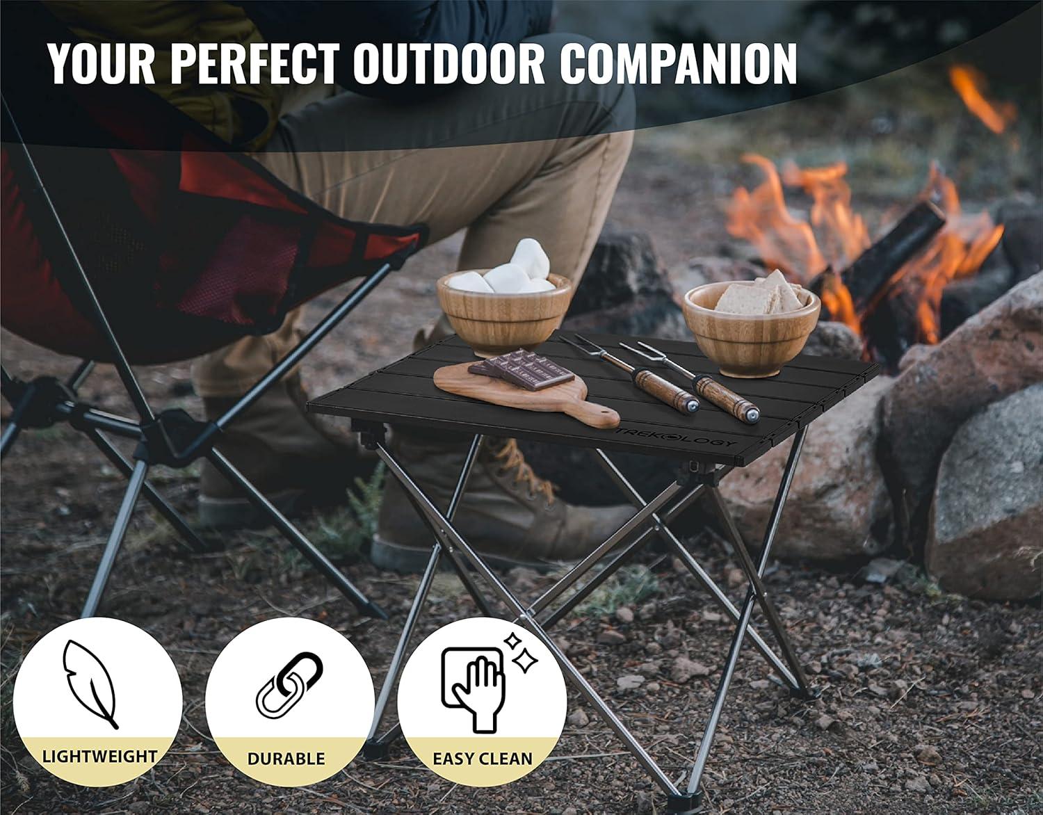 imageTREKOLOGY TALU Portable Folding Beach Table  Lightweight Travel Camp Table  Small Camping Table for Outdoor Adventures  Foldable Compact and Sturdy  Perfect for Camping Picnic Beach TripsObsidian Black