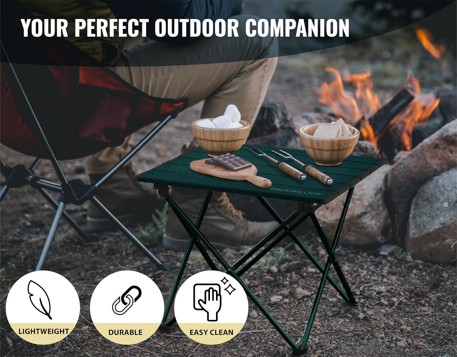 imageTREKOLOGY TALU Portable Folding Beach Table  Lightweight Travel Camp Table  Small Camping Table for Outdoor Adventures  Foldable Compact and Sturdy  Perfect for Camping Picnic Beach TripsGreen