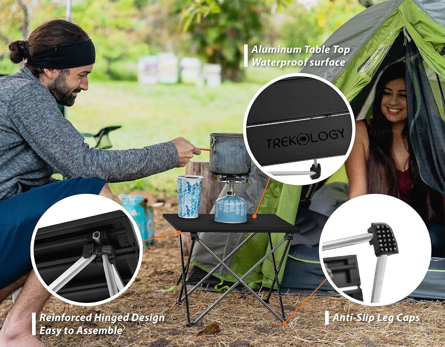 imageTREKOLOGY TALU Portable Folding Beach Table  Lightweight Travel Camp Table  Small Camping Table for Outdoor Adventures  Foldable Compact and Sturdy  Perfect for Camping Picnic Beach TripsObsidian Black