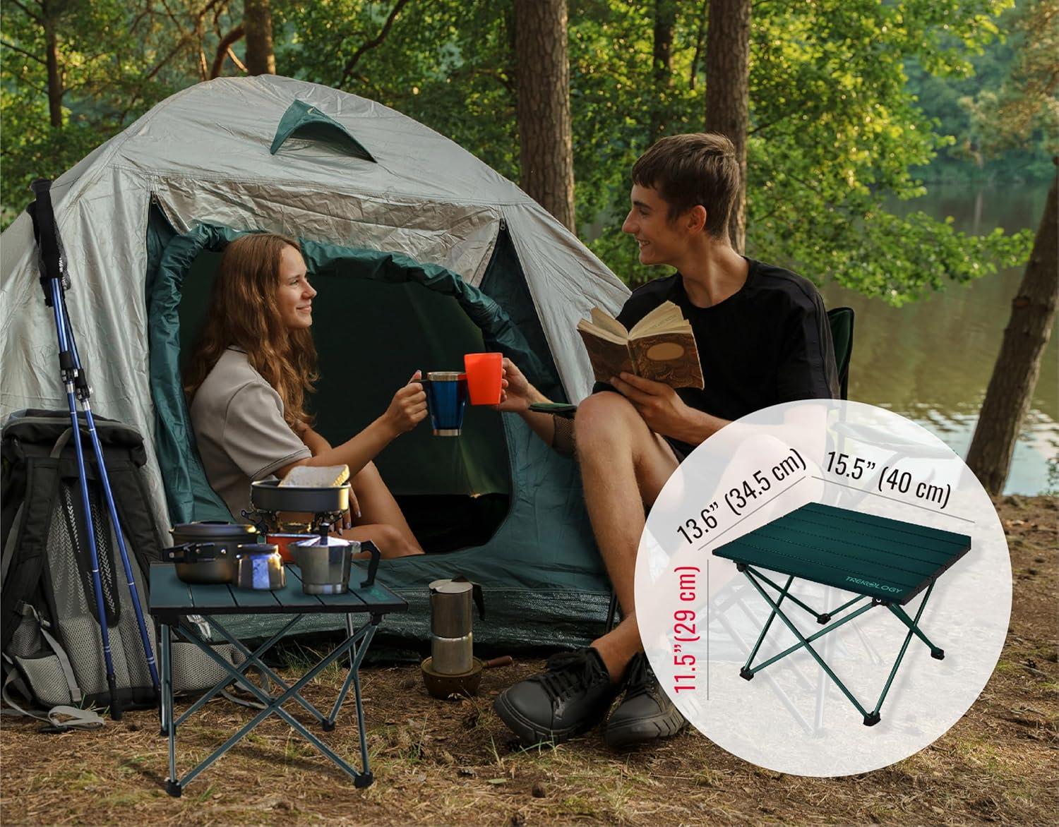 imageTREKOLOGY TALU Portable Folding Beach Table  Lightweight Travel Camp Table  Small Camping Table for Outdoor Adventures  Foldable Compact and Sturdy  Perfect for Camping Picnic Beach TripsGreen