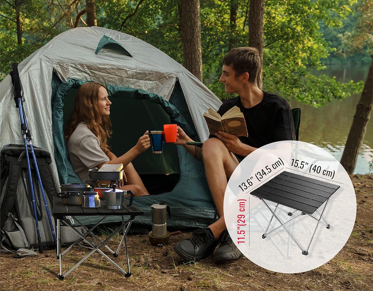imageTREKOLOGY TALU Portable Folding Beach Table  Lightweight Travel Camp Table  Small Camping Table for Outdoor Adventures  Foldable Compact and Sturdy  Perfect for Camping Picnic Beach TripsObsidian Black