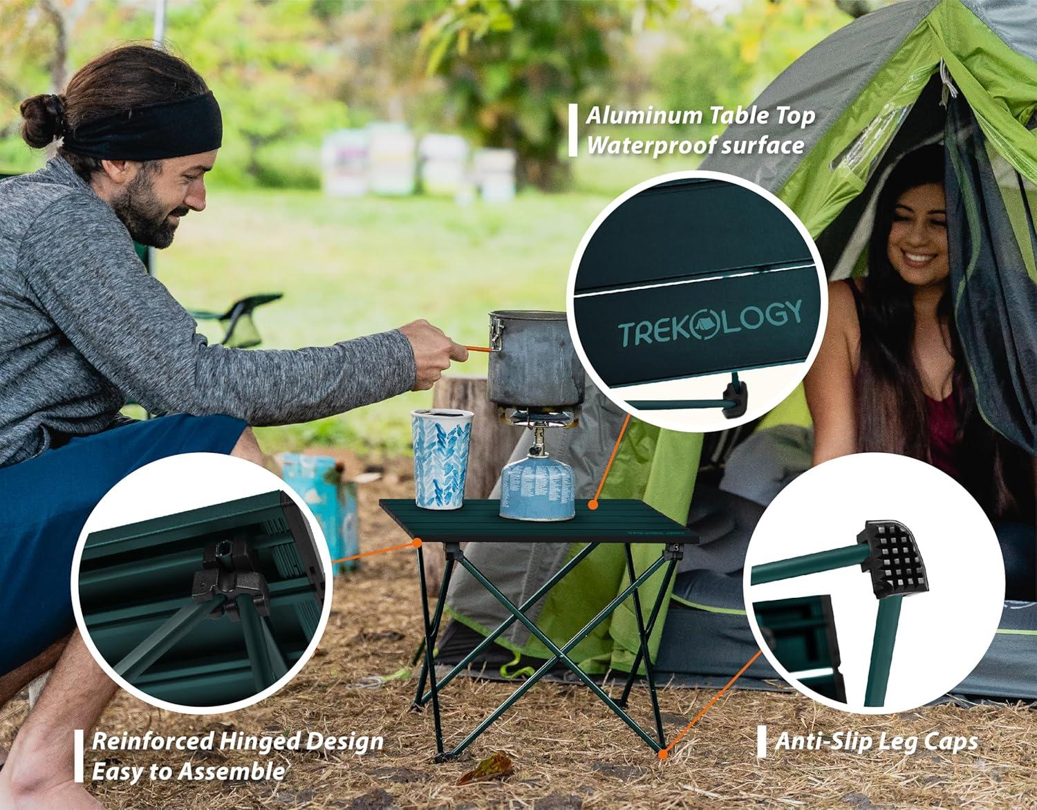 imageTREKOLOGY TALU Portable Folding Beach Table  Lightweight Travel Camp Table  Small Camping Table for Outdoor Adventures  Foldable Compact and Sturdy  Perfect for Camping Picnic Beach TripsGreen