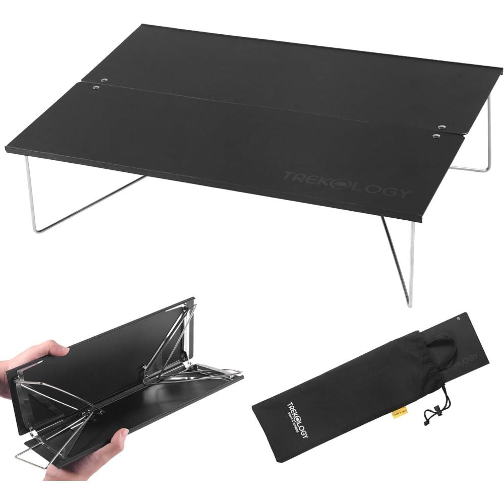 imageTREKOLOGY Compact Mini Camping Table  Portable Ultralight Folding Design  Small Lightweight Surface for Hiking Backpacking Beach or Nightstand Use  Collapsible Outdoor Gear GreenBlack