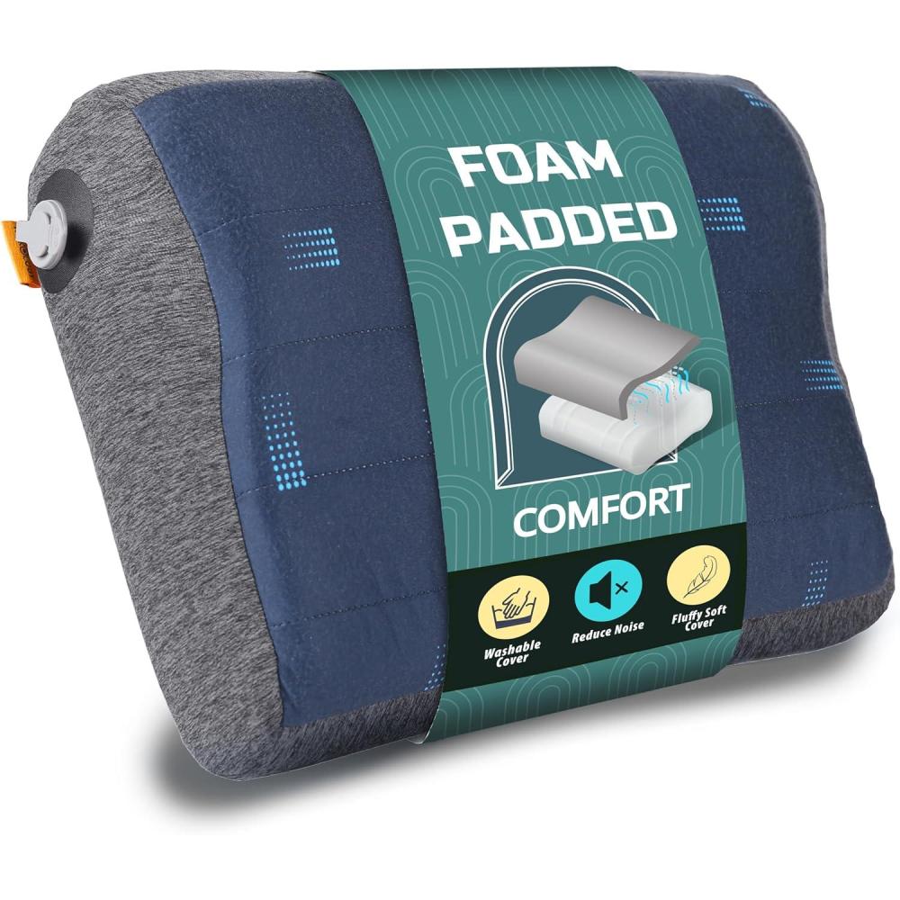 imageTREKOLOGY Premium Inflatable Camping Pillow with Removable FoamPadded Case  NoiseReducing Ergonomic Design for Outdoor Backpacking and Air Travel ALUFT ProBlue