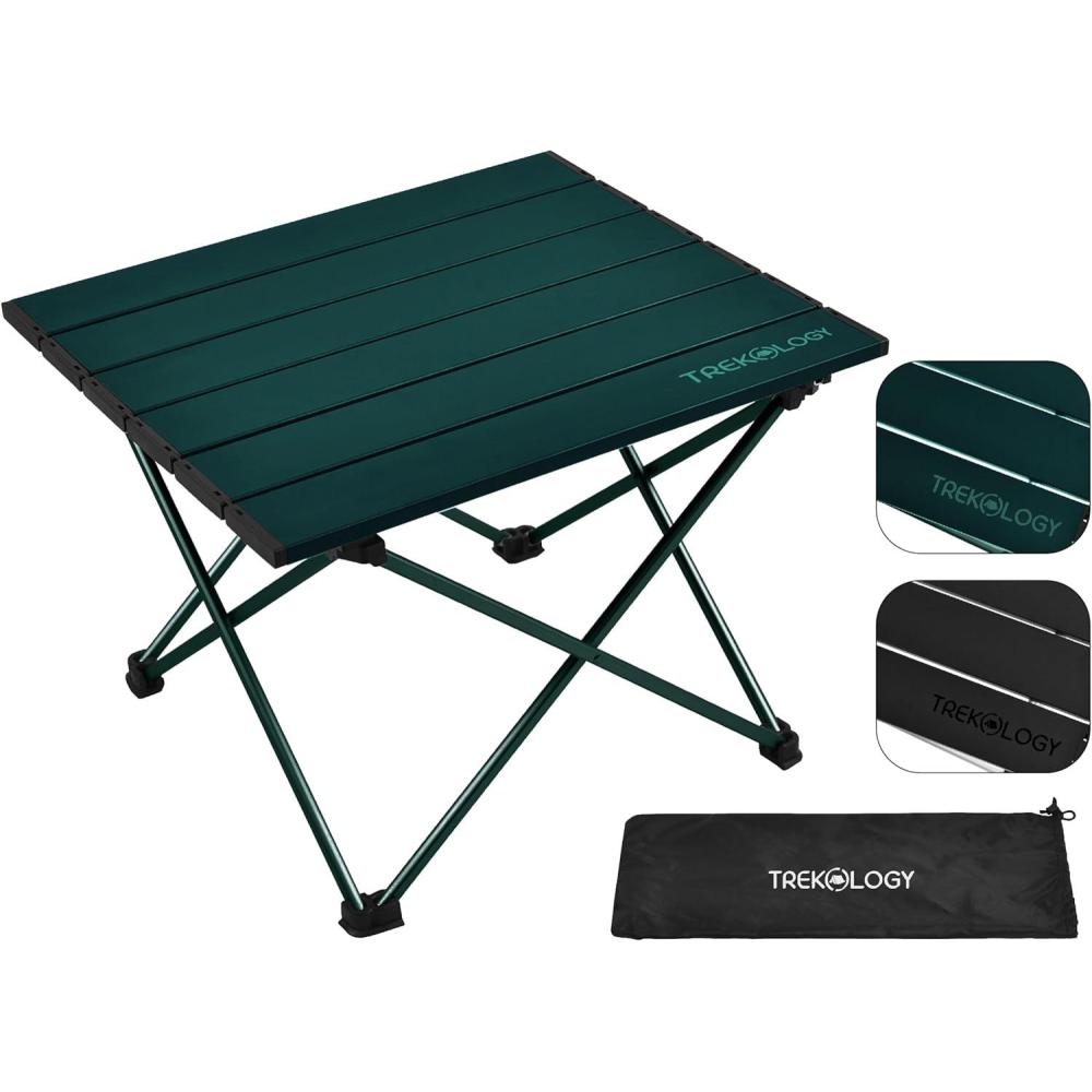 imageTREKOLOGY TALU Portable Folding Beach Table  Lightweight Travel Camp Table  Small Camping Table for Outdoor Adventures  Foldable Compact and Sturdy  Perfect for Camping Picnic Beach TripsGreen