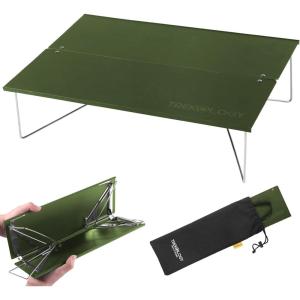 TREKOLOGY Compact Mini Camping Table – Portable, Ultralight, Folding Design – Small, Lightweight Surface for Hiking, Backpacking, Beach, or Nightstand Use – Collapsible Outdoor Gear (Green)(Green)