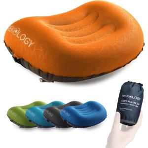 TREKOLOGY Ultralight Inflatable Camping Travel Pillow – ALUFT 2.0 Compressible, Compact, Comfortable, Ergonomic Inflating Pillows for Neck & Lumbar Support While Camp, Hiking, Backpacking(Orange)