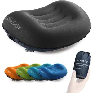 TREKOLOGY Ultralight Inflatable Camping Travel Pillow – ALUFT 2.0 Compressible, Compact, Comfortable, Ergonomic Inflating Pillows for Neck & Lumbar Support While Camp, Hiking, Backpacking(Black)