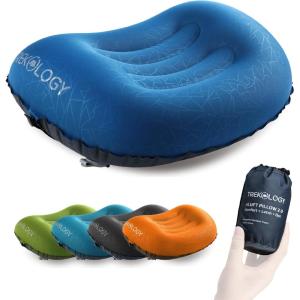 TREKOLOGY Ultralight Inflatable Camping Travel Pillow – ALUFT 2.0 Compressible, Compact, Comfortable, Ergonomic Inflating Pillows for Neck & Lumbar Support While Camp, Hiking, Backpacking(Navy Blue)