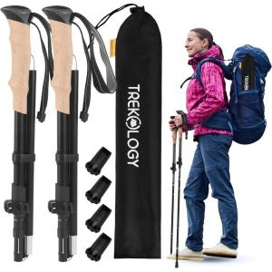 TREKOLOGY Trekking Poles – Lightweight, Adjustable Hiking Sticks for Men & Women – Durable Aluminum, Compact & Foldable with Comfortable Grip – Perfect for Hiking, Walking & Seniors, TREKZ XE(Black)