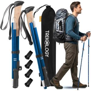 TREKOLOGY Trekking Poles – Lightweight, Adjustable Hiking Sticks for Men & Women – Durable Aluminum, Compact & Foldable with Comfortable Grip – Perfect for Hiking, Walking & Seniors, TREKZ XE(Blue)