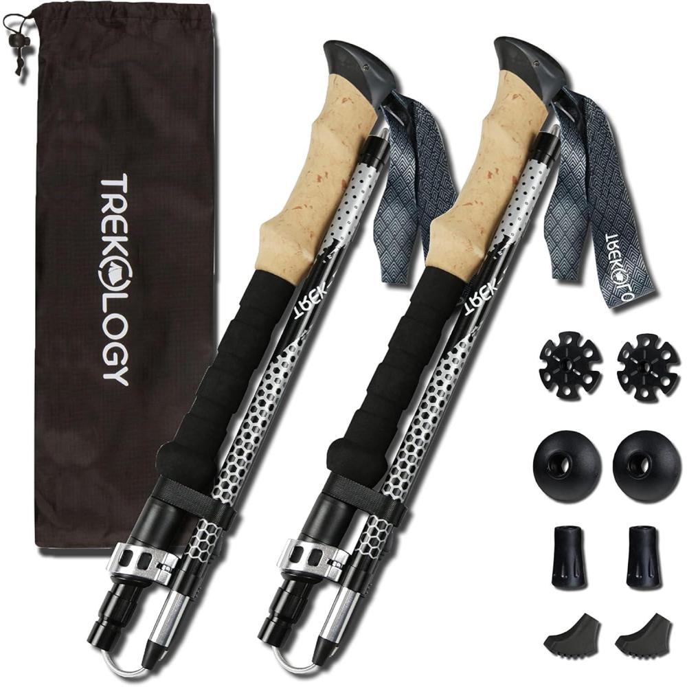 imageTrekology TrekZ Collapsible Hiking ampamp Trekking Poles  Balance Support for Seniors Women and Men 2pc Per SetTREKZ Black