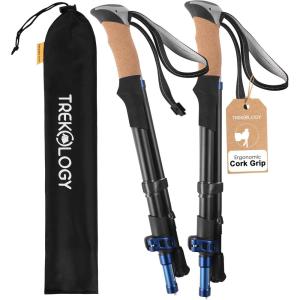 TREKOLOGY Hiking Poles with Real Cork Grips, Adjustable for Heights 5’2” to 6’5” – Lightweight Trekking Poles, Aircraft-Grade Aluminum, Compact Fold for Hiking & Backpacking (2pc Set) TREKZ Cork SE