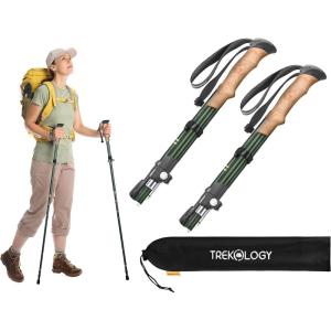 TREKOLOGY TREKZ SE 2pc Collapsible Hiking Stick – Lightweight, Foldable Retractable Trekking Poles for Men, Women & Seniors with Adjustable Heights – Nordic Walking Stick for Backpacking, Camping(Green 2pc)
