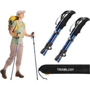 TREKOLOGY TREKZ SE 2pc Collapsible Hiking Stick – Lightweight, Foldable Retractable Trekking Poles for Men, Women & Seniors with Adjustable Heights – Nordic Walking Stick for Backpacking, Camping(Blue 2pc)