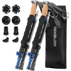 TREKOLOGY Trek-Z Cork Grip Trekking Poles – Lightweight Folding Hiking Poles, Adjustable Height, Compact Travel Design, Aircraft-Grade Aluminum Walking Sticks for Men & Women(Black with Blue)