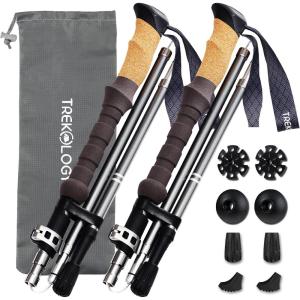 TREKOLOGY Trek-Z Cork Grip Trekking Poles – Lightweight Folding Hiking Poles, Adjustable Height, Compact Travel Design, Aircraft-Grade Aluminum Walking Sticks for Men & Women(Gray)