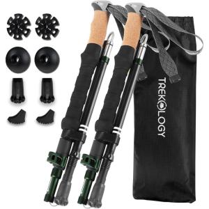 TREKOLOGY Trek-Z Cork Grip Trekking Poles – Lightweight Folding Hiking Poles, Adjustable Height, Compact Travel Design, Aircraft-Grade Aluminum Walking Sticks for Men & Women(Black with Green)