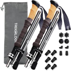 TREKOLOGY Trek-Z Cork Trekking Poles Bundle with 6pc Replacement Tips – Complete Trekking Gear Set for Enhanced Outdoor Adventures