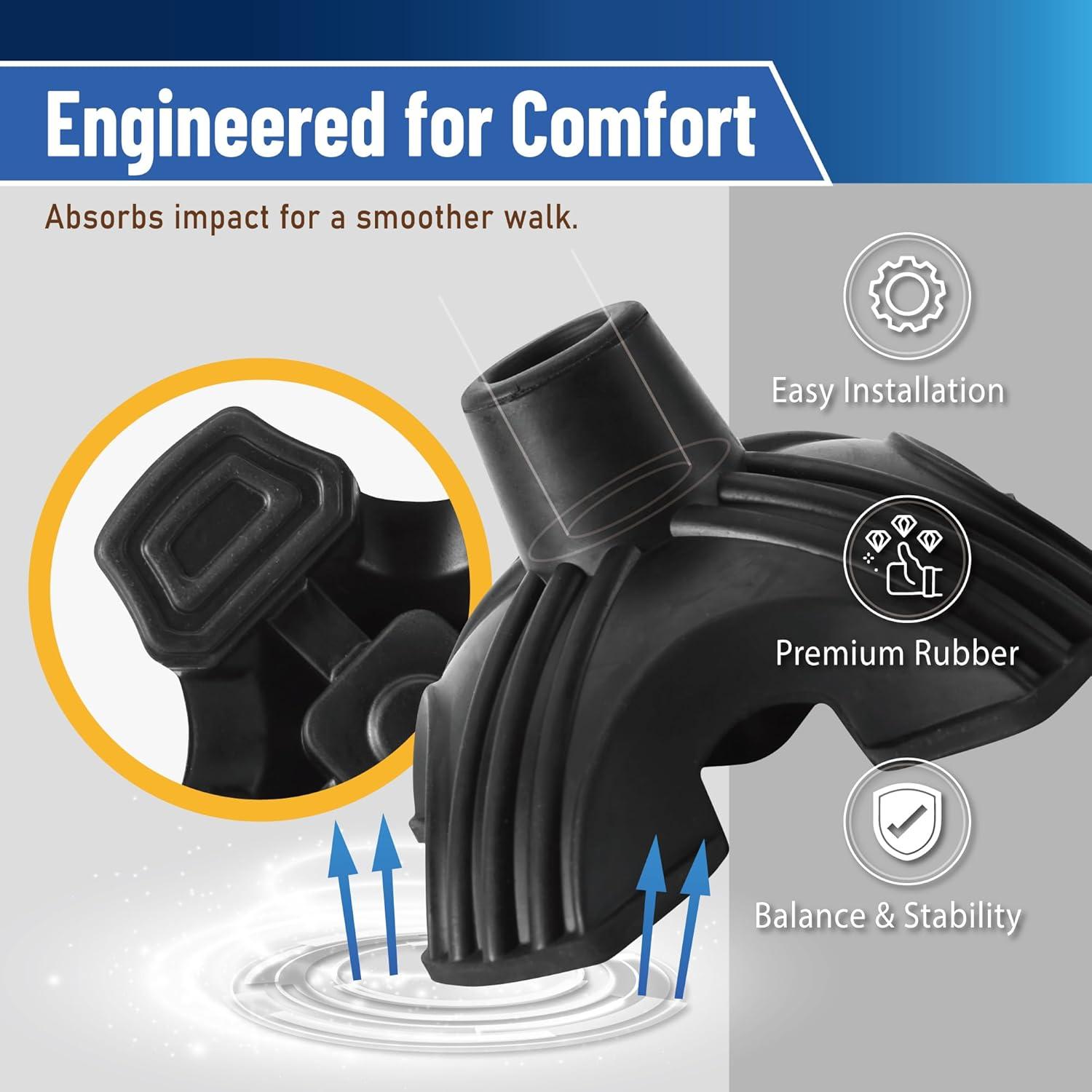 imageTREKOLOGY Walking Cane Tip  Self Standing Quad Base Replacement for Most Walking Canes Walking Sticks Folding Canes or Offset Quad Pod or Tripod Canes